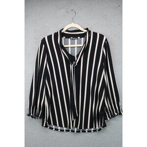 Adrianna Papell 3/4 Puff Sleeves-Striped Bouse-Large-Office-Business